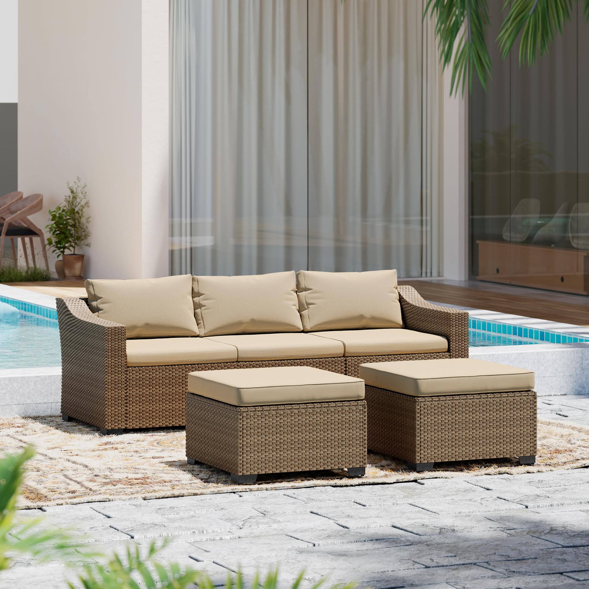5-Piece Rattan Patio Conversation Set with Coffee Table