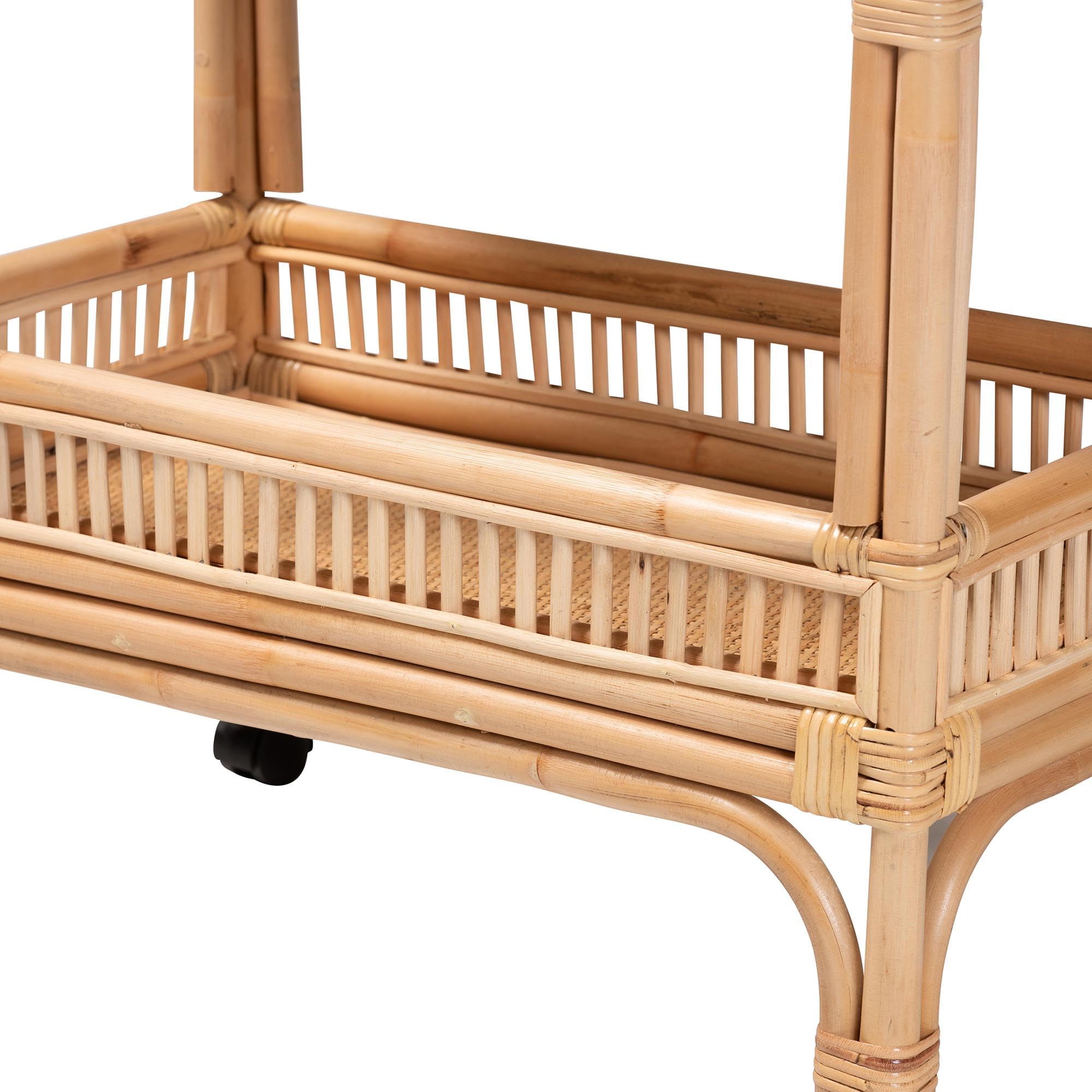 Modern Bohemian Natural Rattan 2-Tier Wine Cart