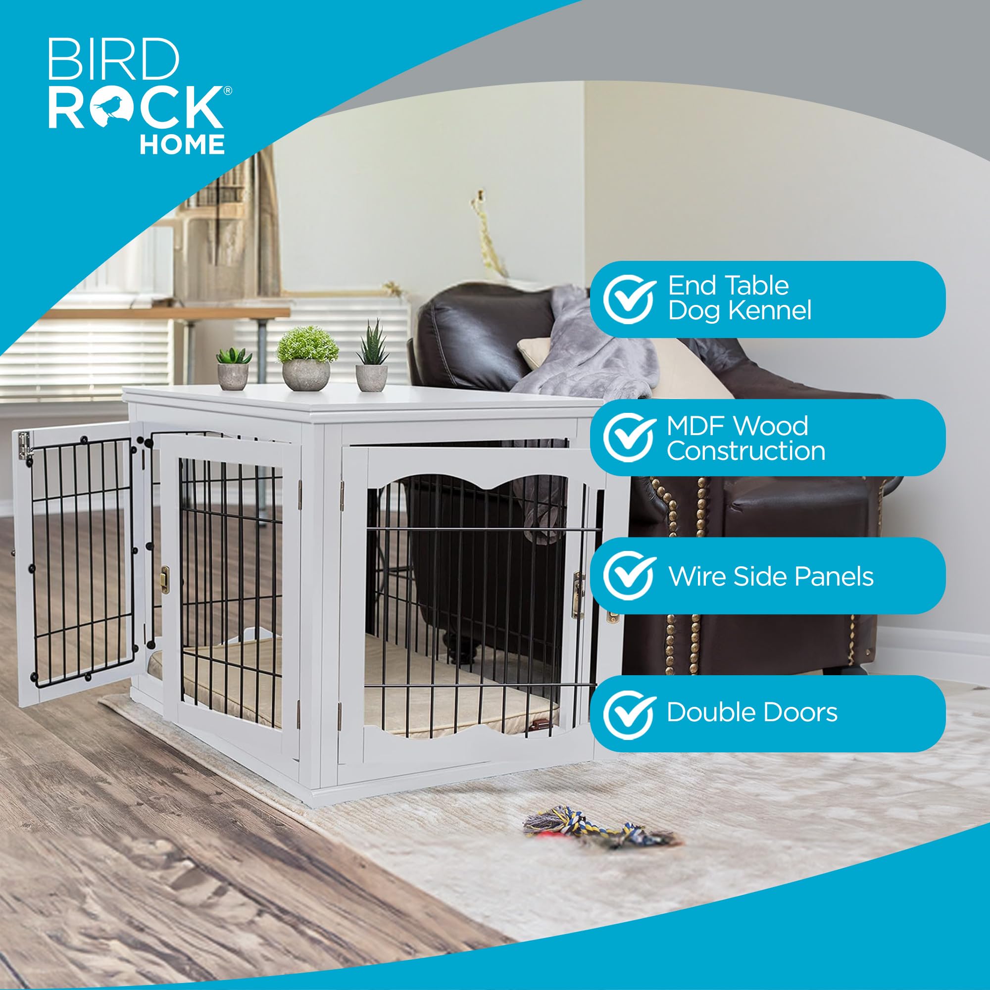 Decorative Dog Kennel with Pet Bed - Double Door Indoor Crate