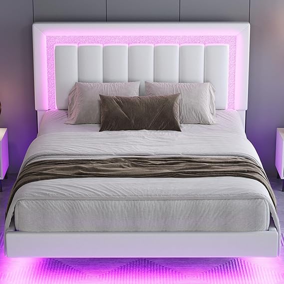 Floating Queen Bed Frame with LED Lights
