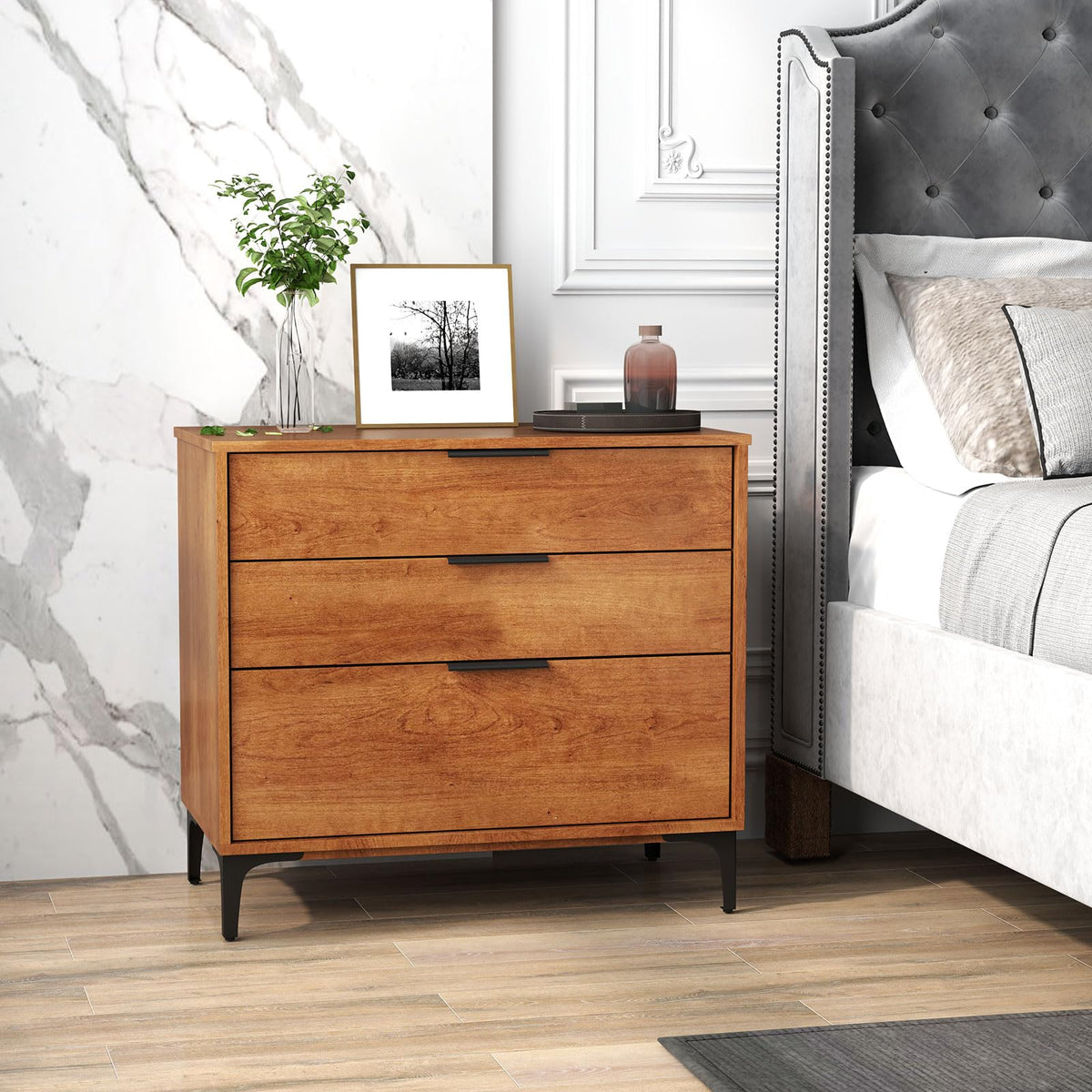 3-Drawer Mid-Century Modern Dresser with Anti-Tip Kit