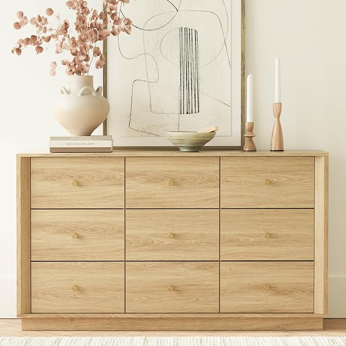 Mid Century Modern 6 Drawer Dresser 47 Inch Wide Gold Oak