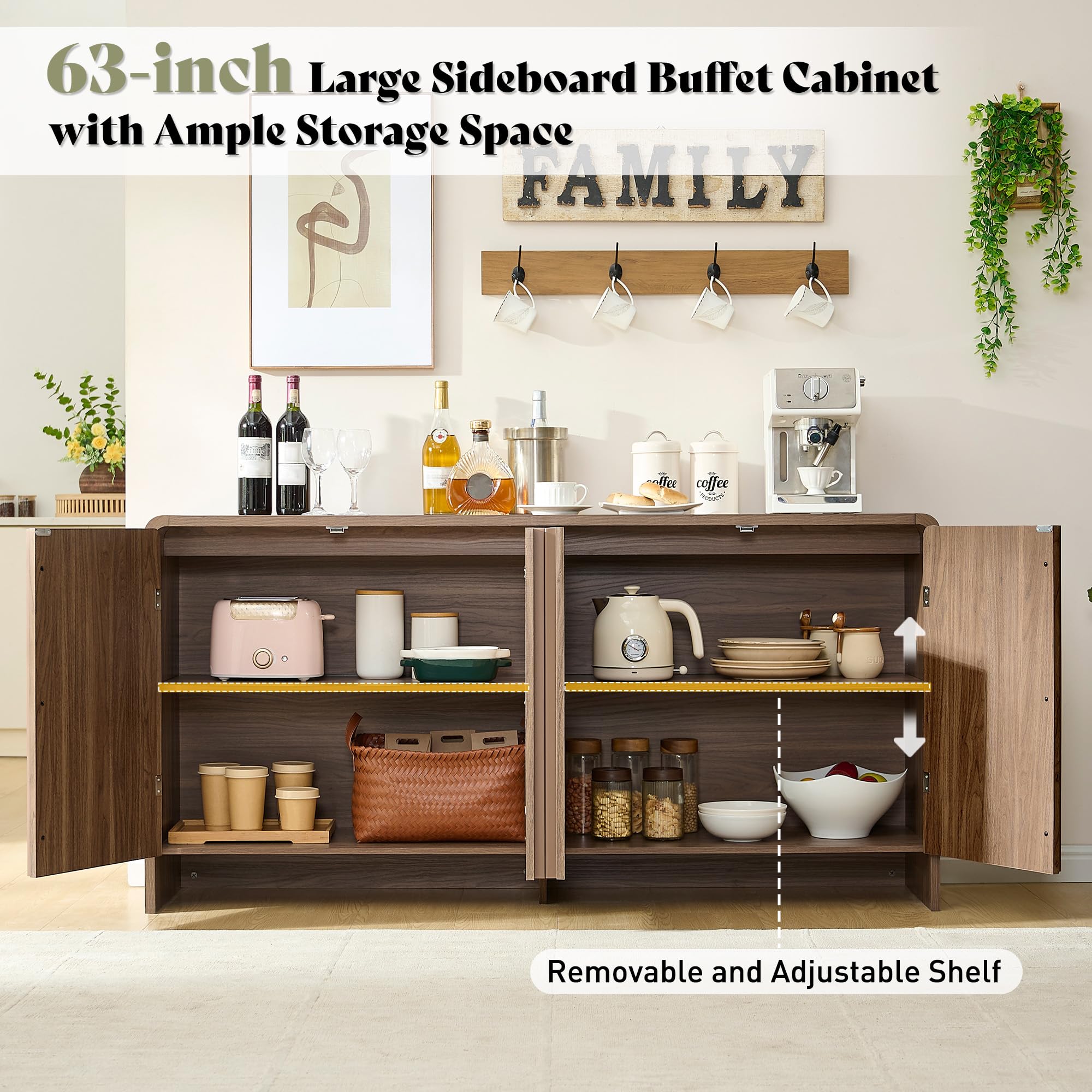 63" Fluted Sideboard Buffet Cabinet with Storage