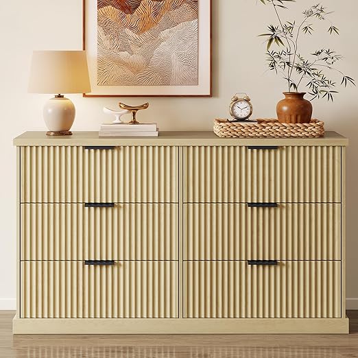6-Drawer Wide Dresser with Fluted Panels
