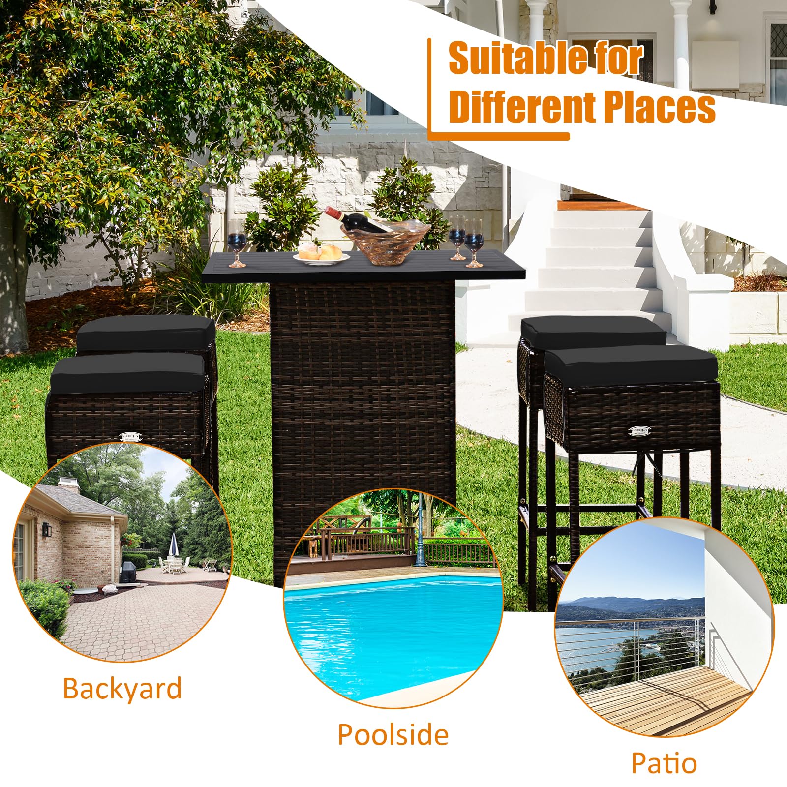 5-Piece Outdoor Wicker Bar Set with Storage