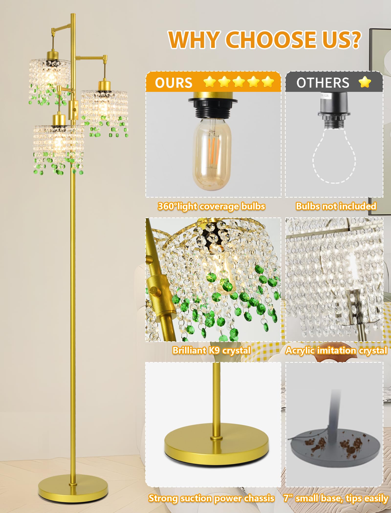Crystal Floor Lamp with 3 Lights