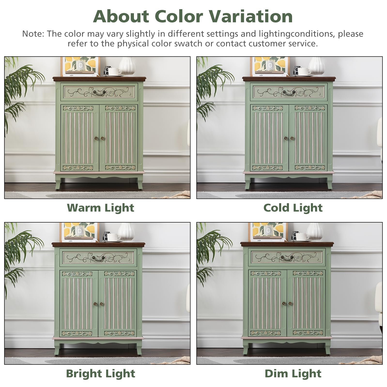 Vintage Green Accent Cabinet with Textured Doors
