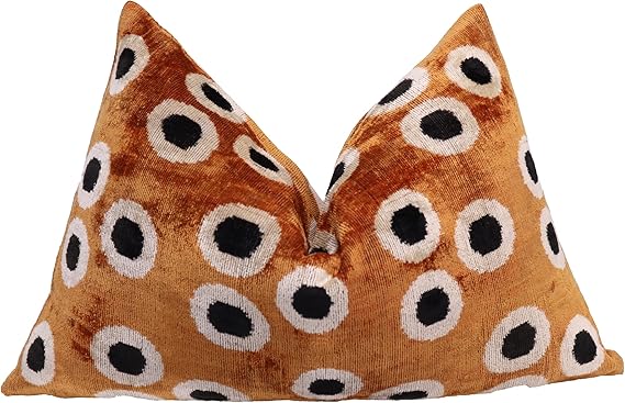 Ikat Down Feather Throw Pillow 16x24 - Velvet Silk Gold Black