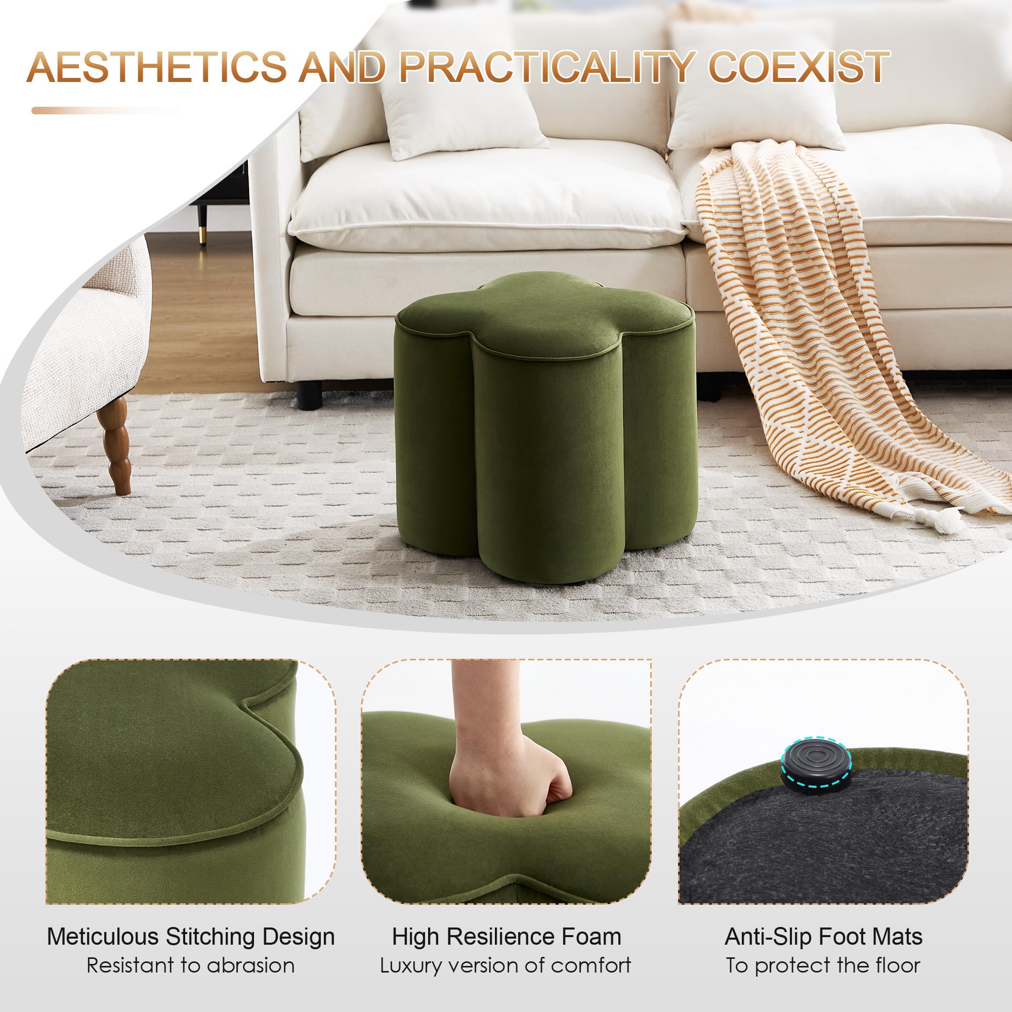 Velvet Flower Pouf Ottoman Set of 2