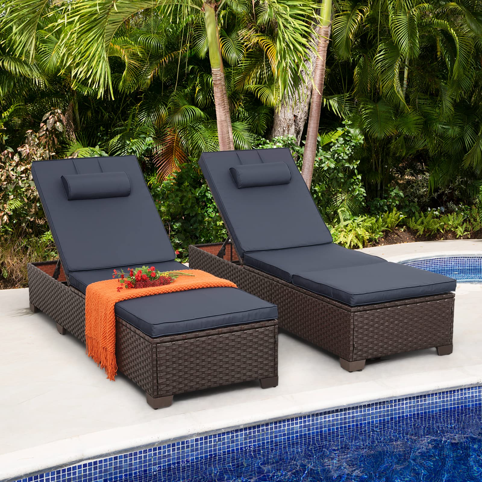 Outdoor Chaise Lounge Set with Adjustable Backrest and Cushions