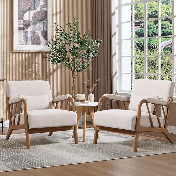 Mid-Century Modern Accent Chair with Lumbar Pillow