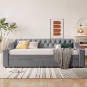Twin Size Velvet Upholstered Daybed with Storage Drawers