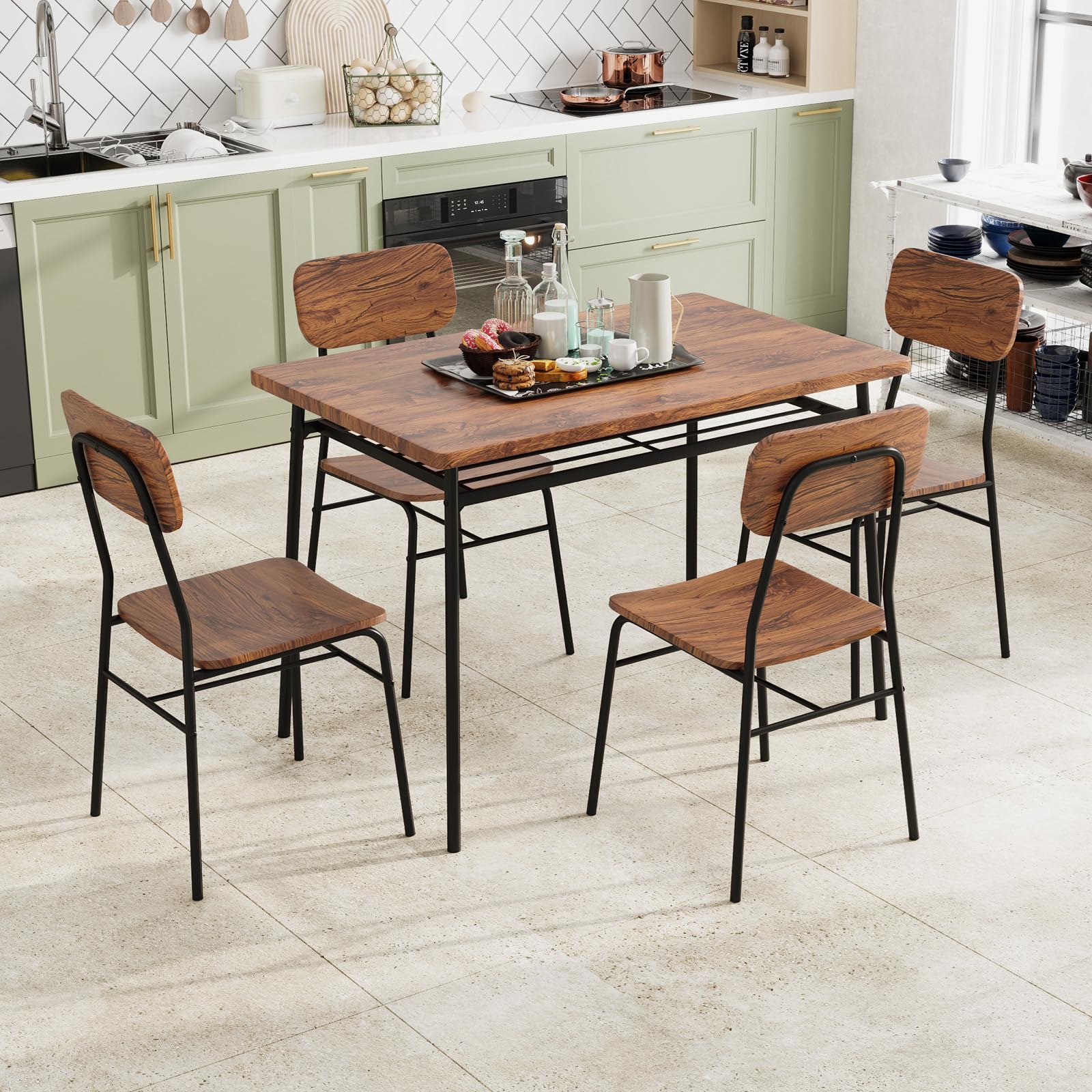 5-Piece Dining Table Set with Storage Rack