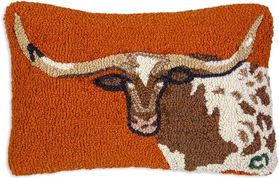 Longhorn Hand-Hooked Wool Throw Pillow