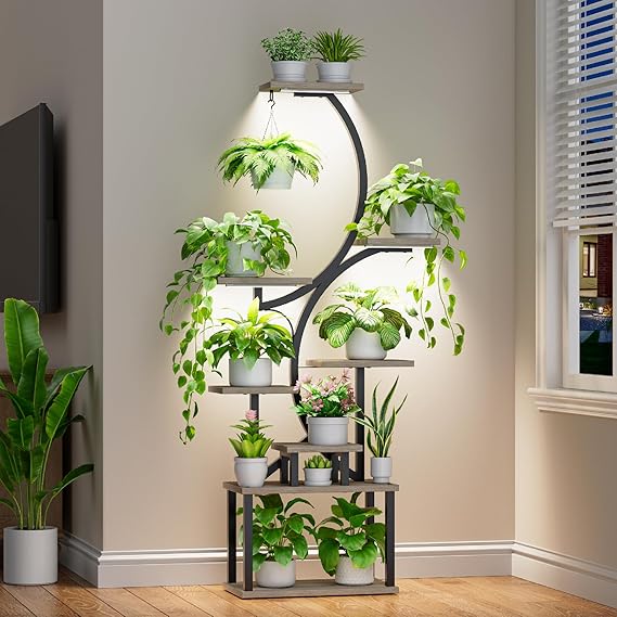 8-Tier S-Shaped Plant Stand with Grow Lights