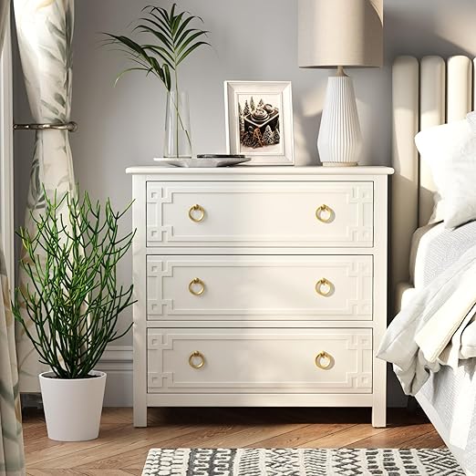 3-Drawer Dresser Chest with Bronze Ring Handles
