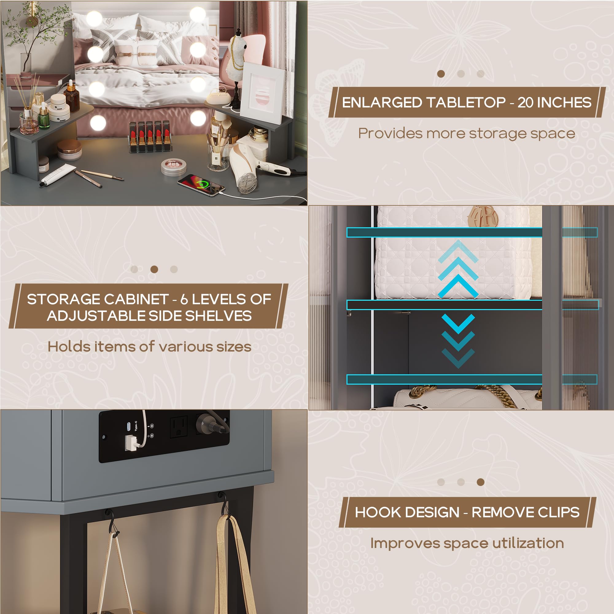 Corner Makeup Vanity Desk with Hollywood Mirror and Lights