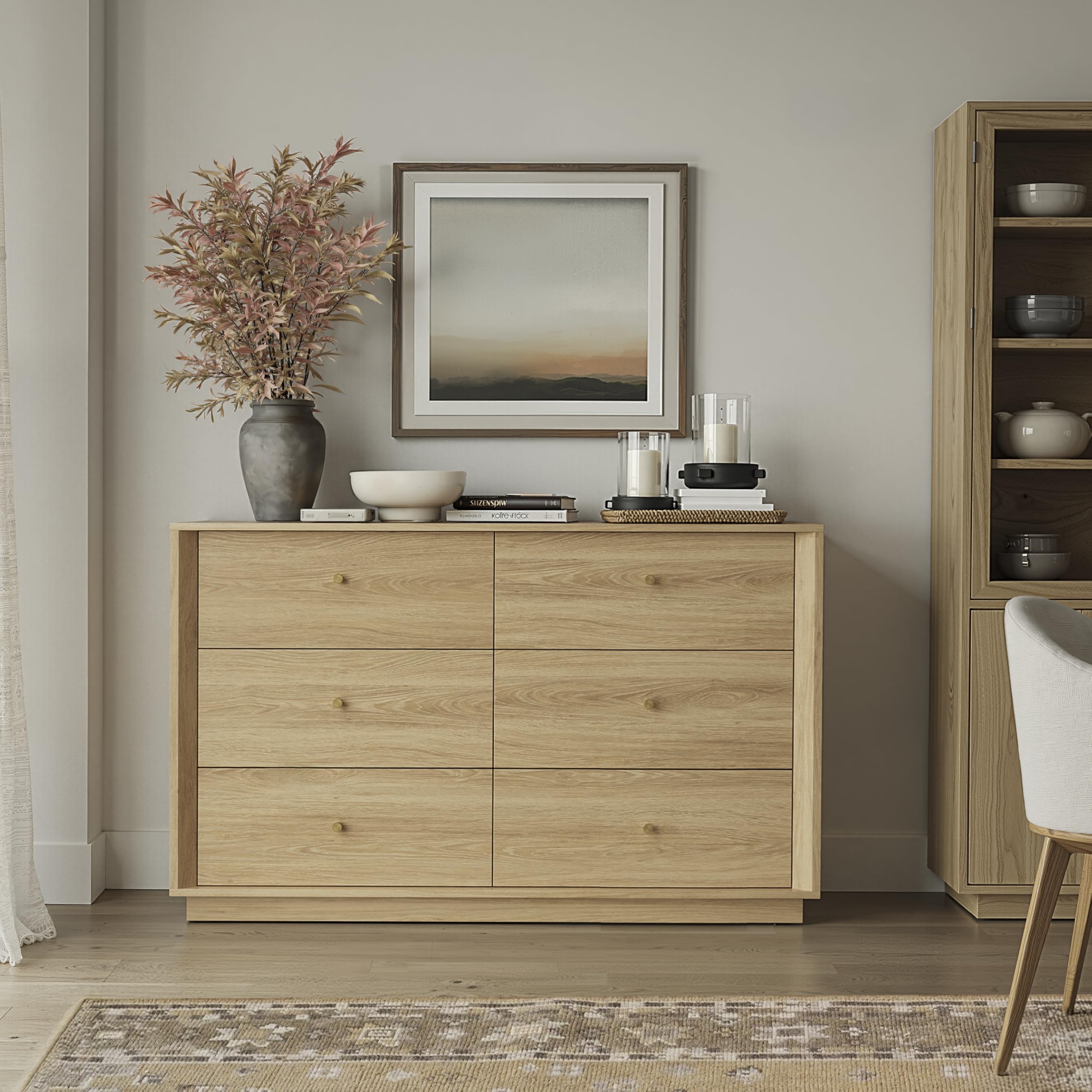 Mid Century Modern 6 Drawer Dresser 47 Inch Wide Gold Oak