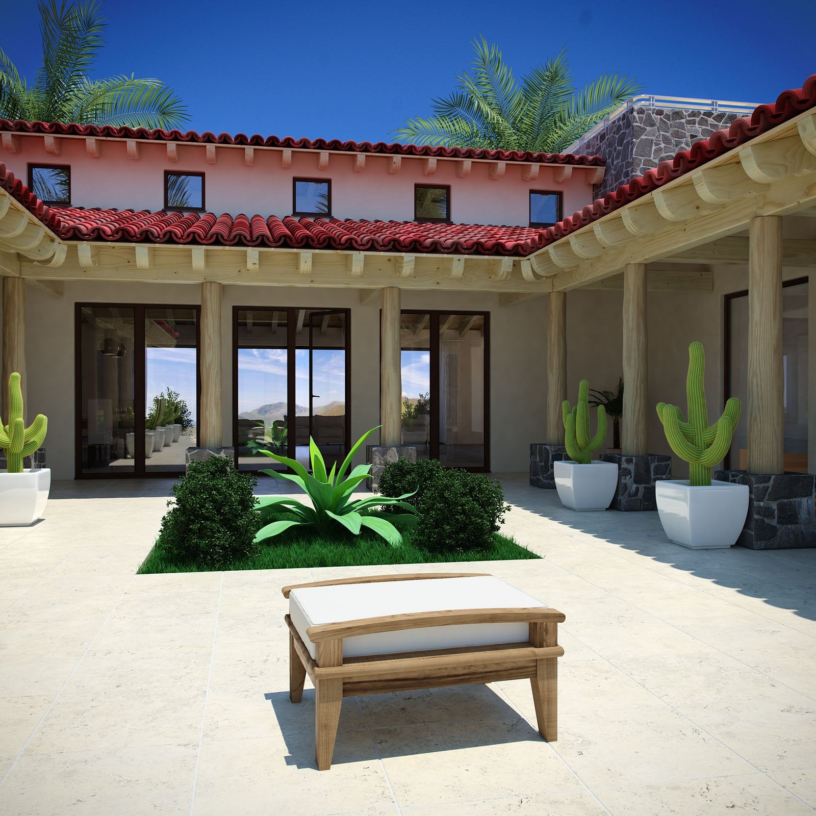 Teak Wood Outdoor Patio Ottoman with Cushion