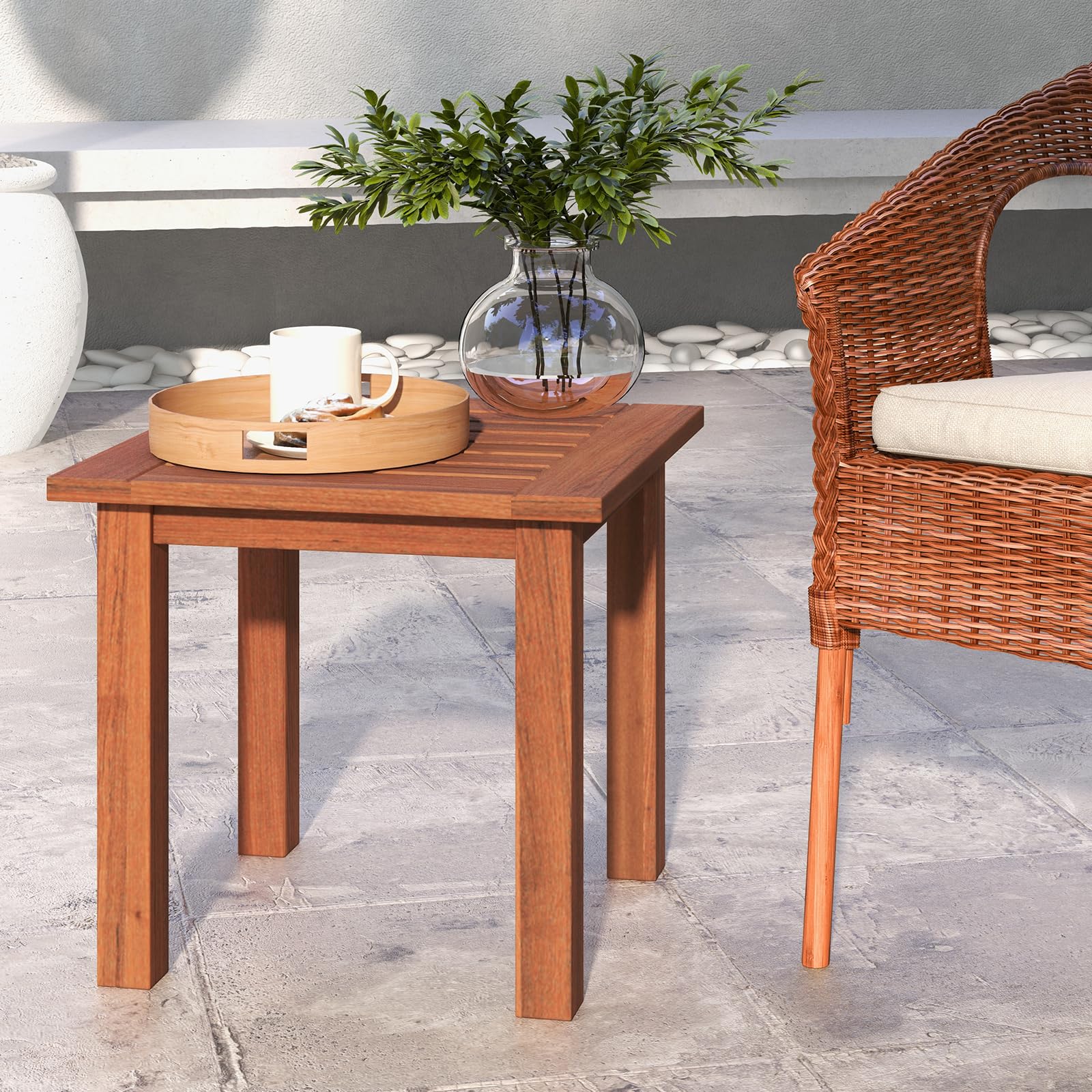 17.5 Inch Square Hardwood Outdoor Side Table