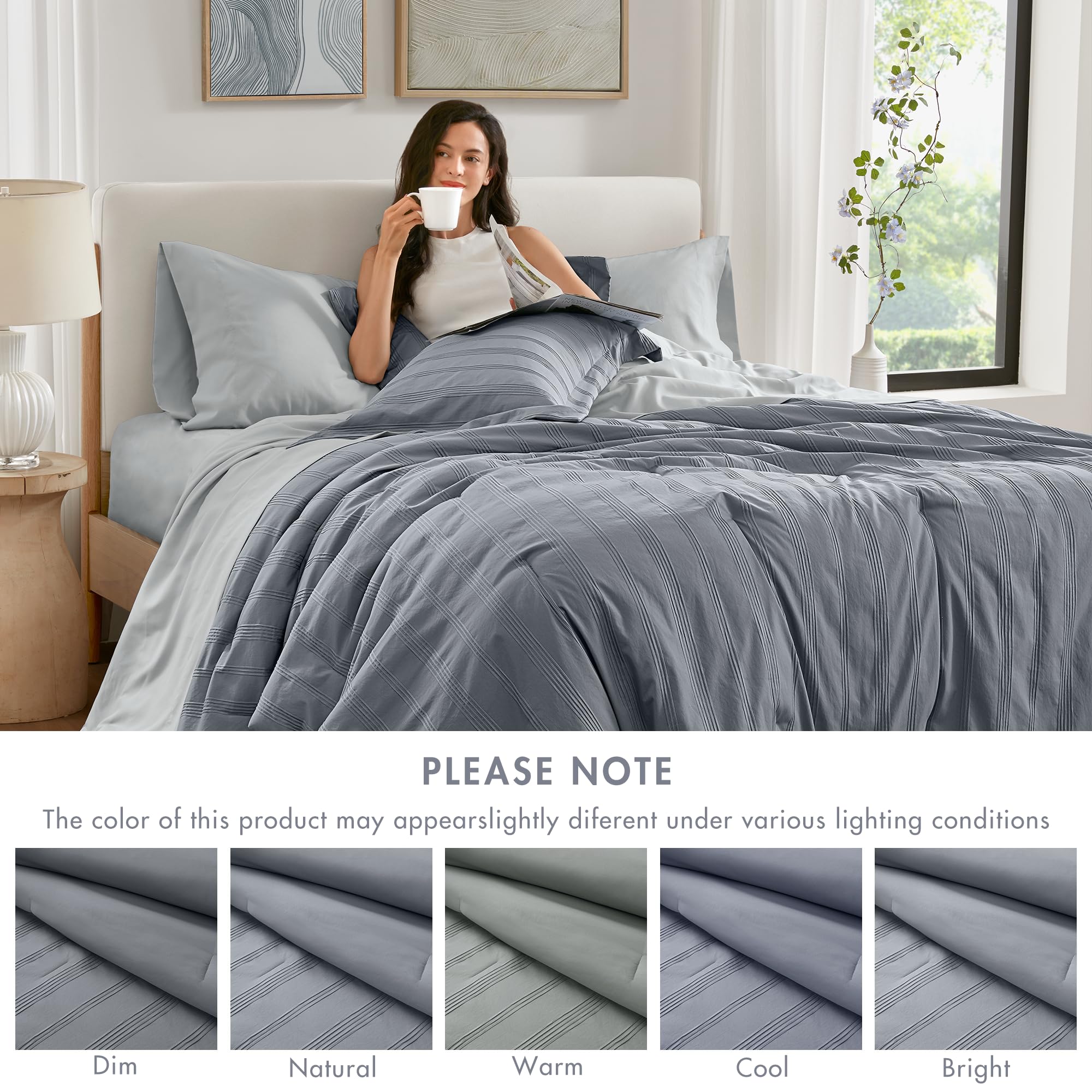 Queen Striped Comforter Set - 7 Piece Bed in a Bag