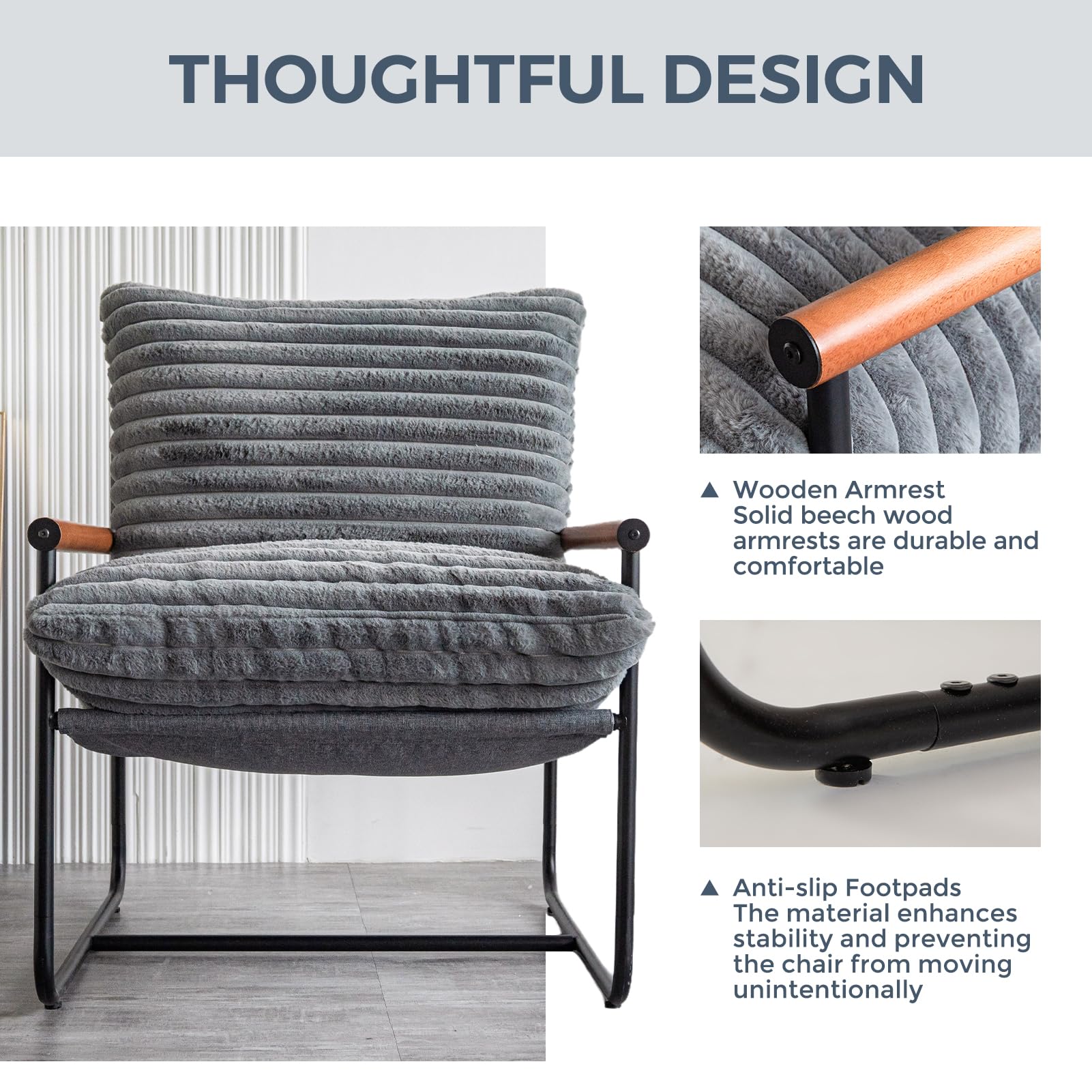 Sherpa Accent Chair with Wooden Arms