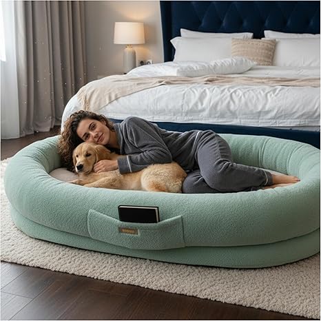 Oversized Human Dog Bed with Plush Fabric and Egg Crate Foam