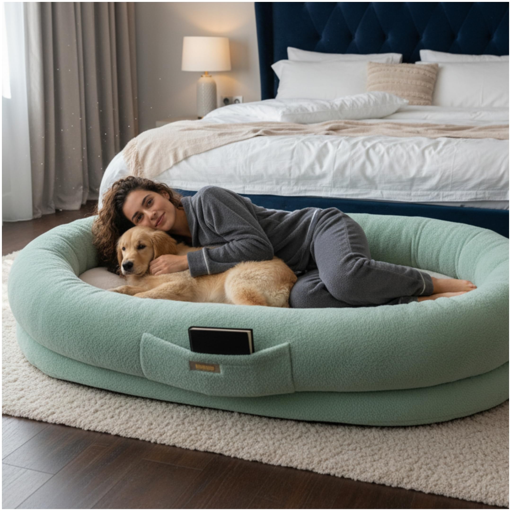 Human Dog Bed Extra Large Cozy Lounger with Plush Fabric & Egg Crate Foam
