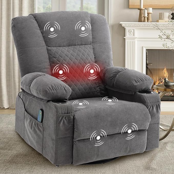 Oversized Swivel Rocker Recliner with Massage