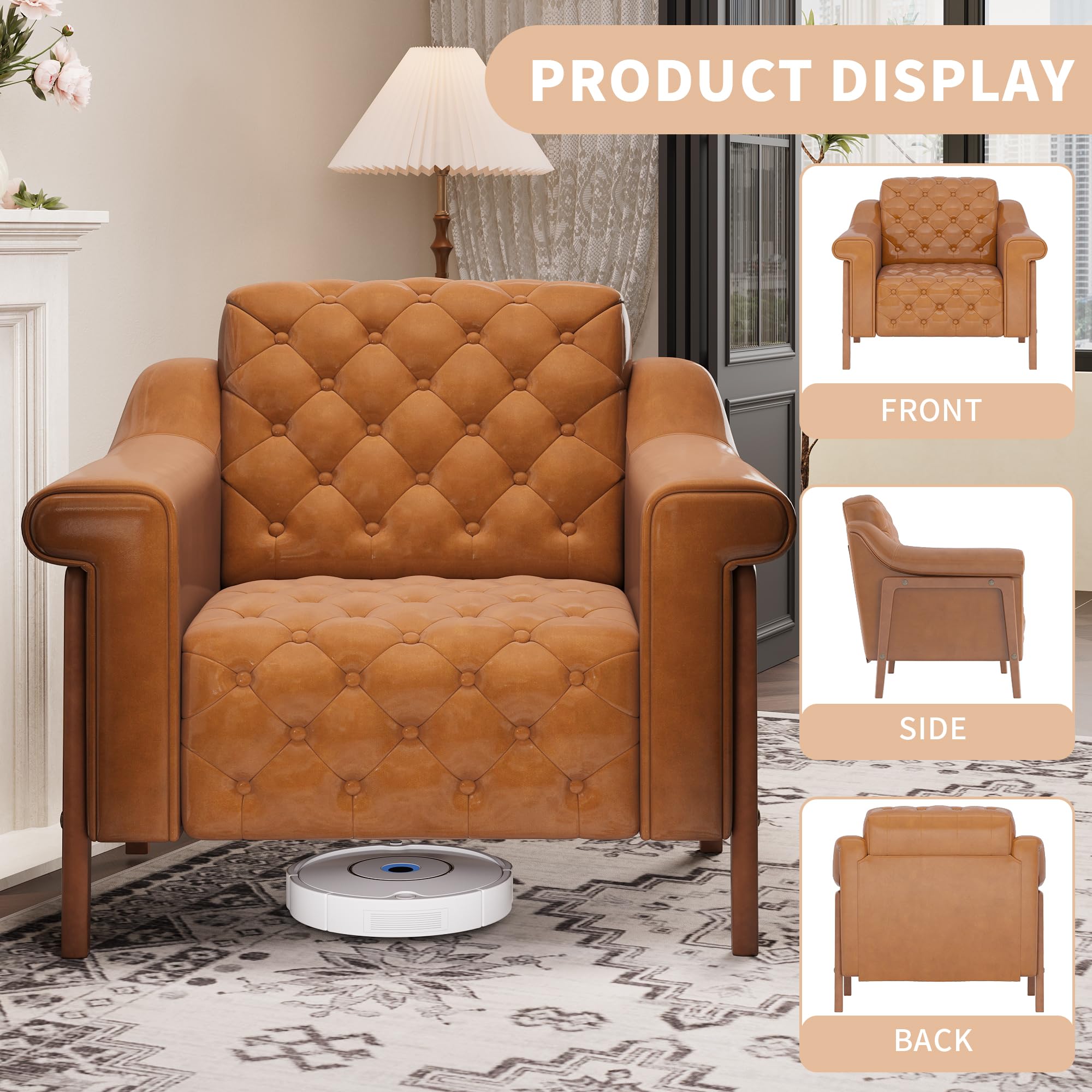Brown PU Leather Accent Chair with Ergonomic Support