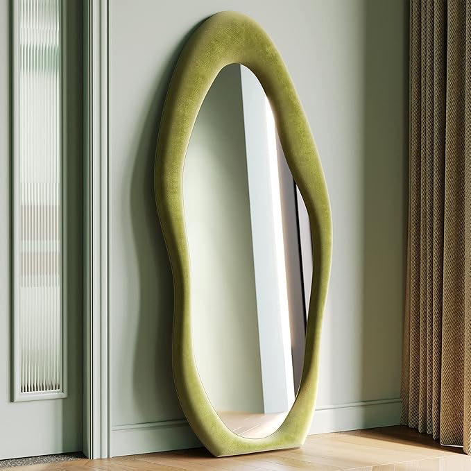 Full Length Wall Mirror 63" x 24" Flannel Wrapped Wooden Frame