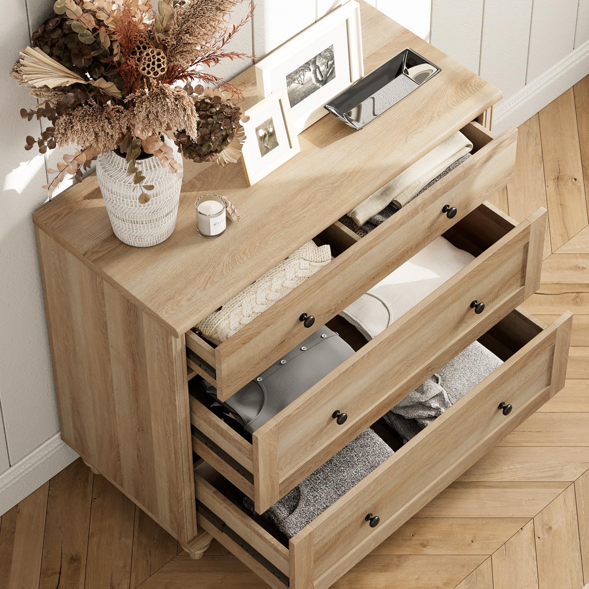 Oak Dresser with Charging Station and Storage Cabinets