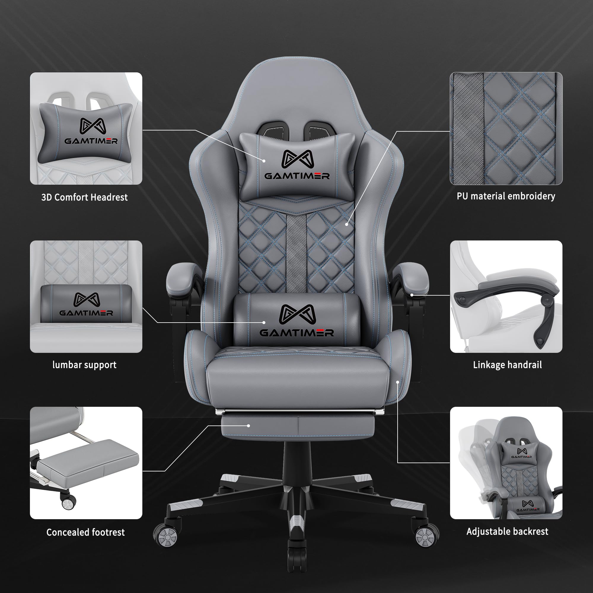 High Back Gaming Chair with Footrest and Lumbar Support