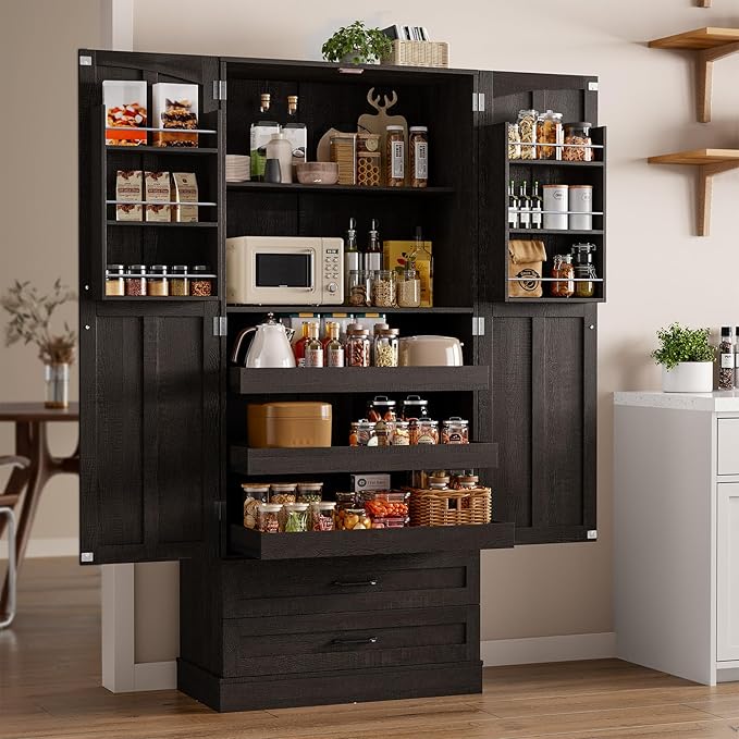 71" Tall Farmhouse Kitchen Pantry Cabinet with Pull Out Shelves