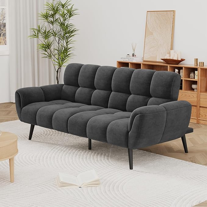 Convertible Futon Sofa Bed 76.77" Grey Linen Sleeper Couch