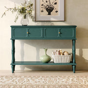 Mid-Century Console Table with 2 Drawers and Open Shelf