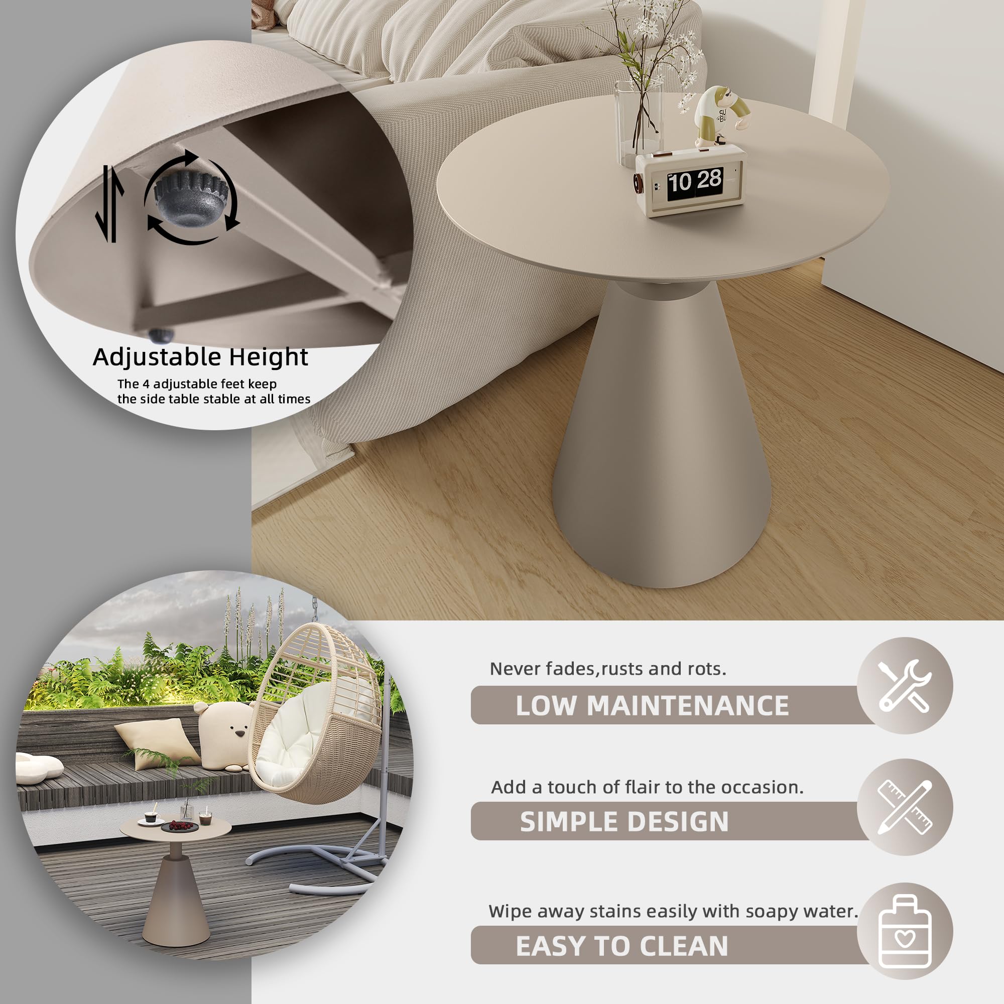 Round Pedestal Side Table with Aluminum Stand