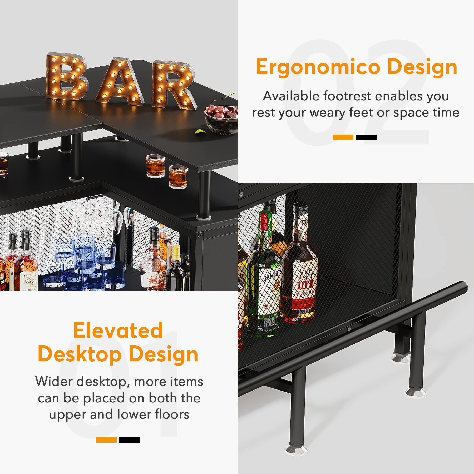 L-Shaped Bar Table with Stemware Racks and Storage Shelves