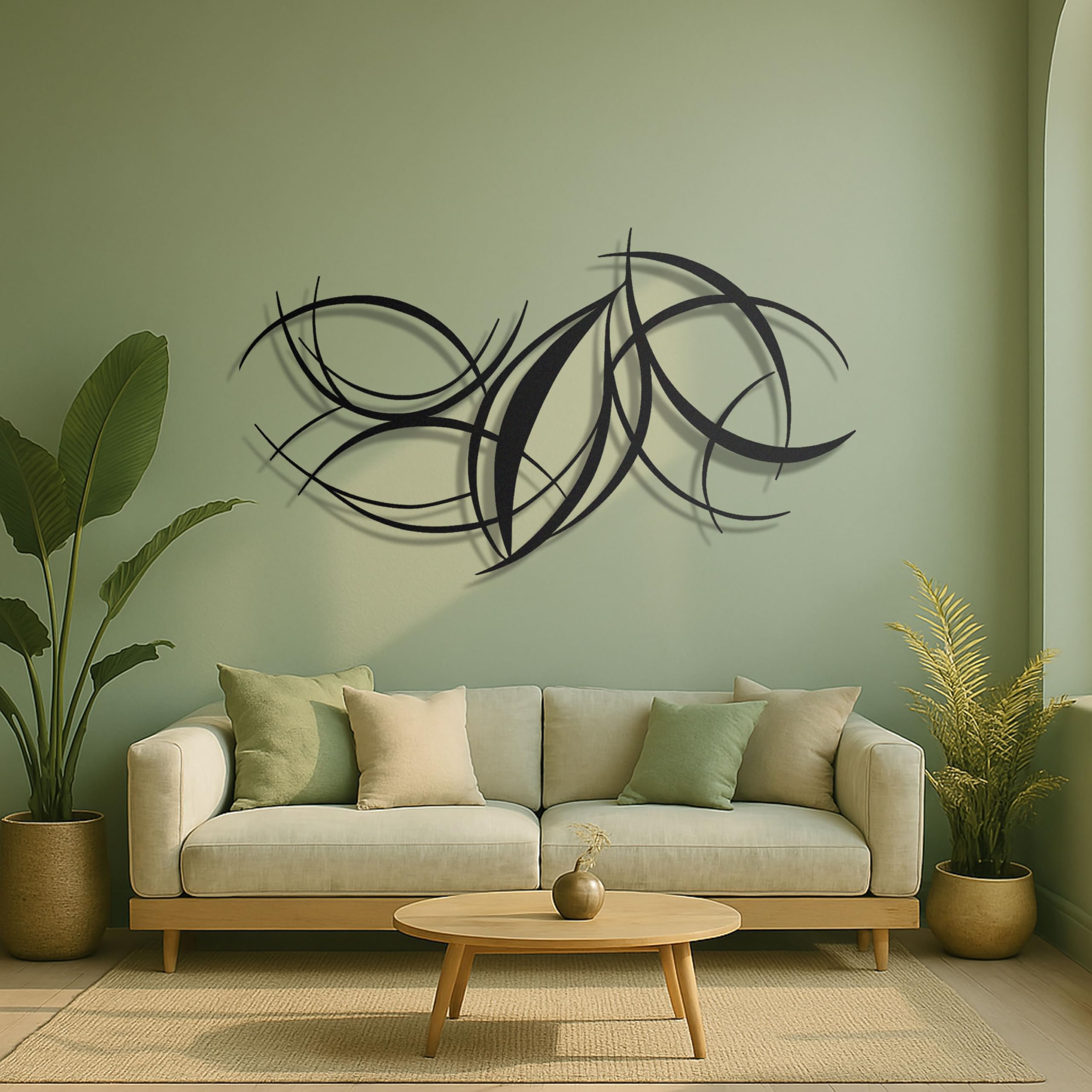 Modern Abstract Metal Wall Art - Black Curved Lines Sculpture
