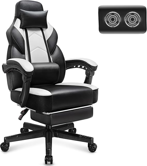Gaming Chair with Massage and Footrest