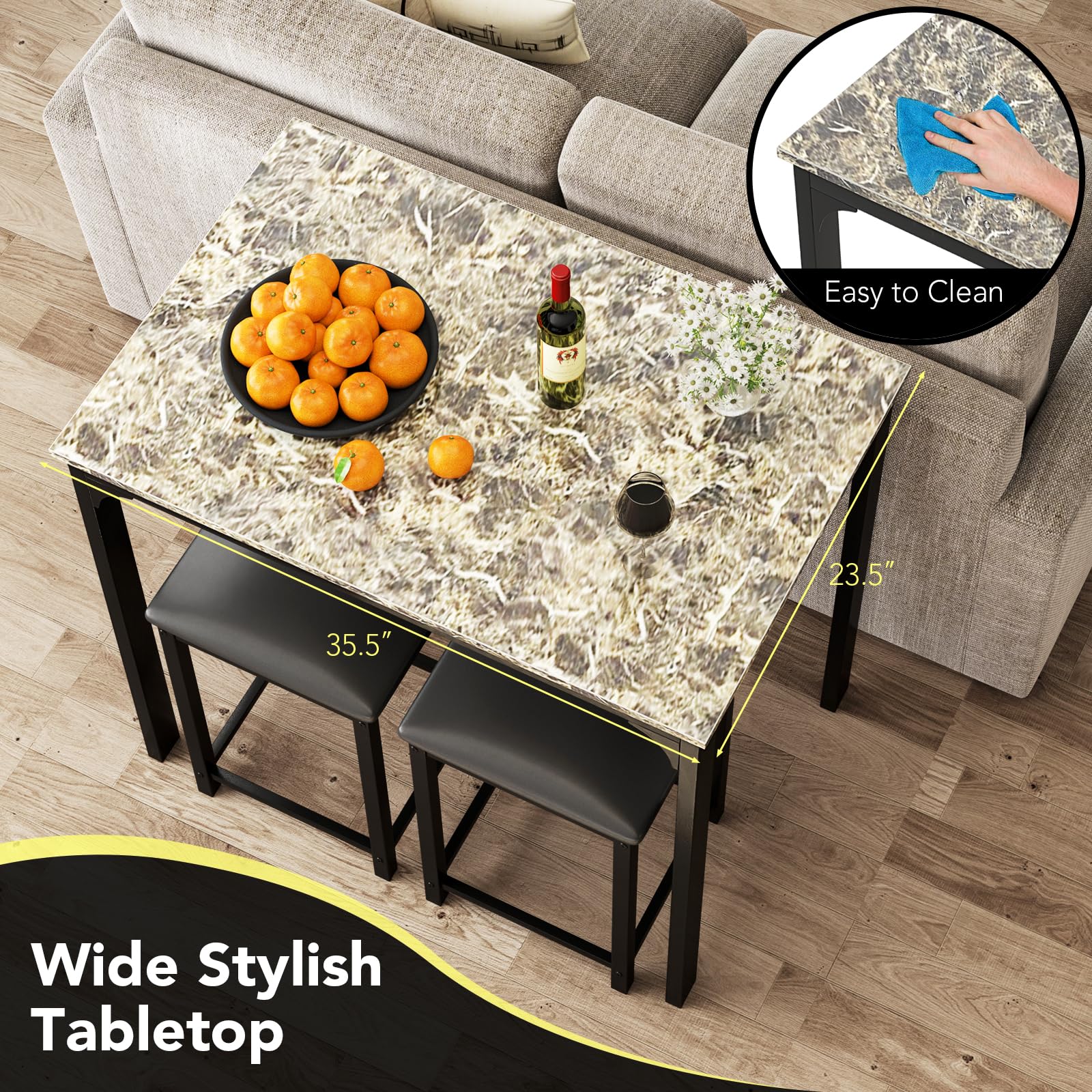 3-Piece Counter Height Bar Table Set with Padded Stools