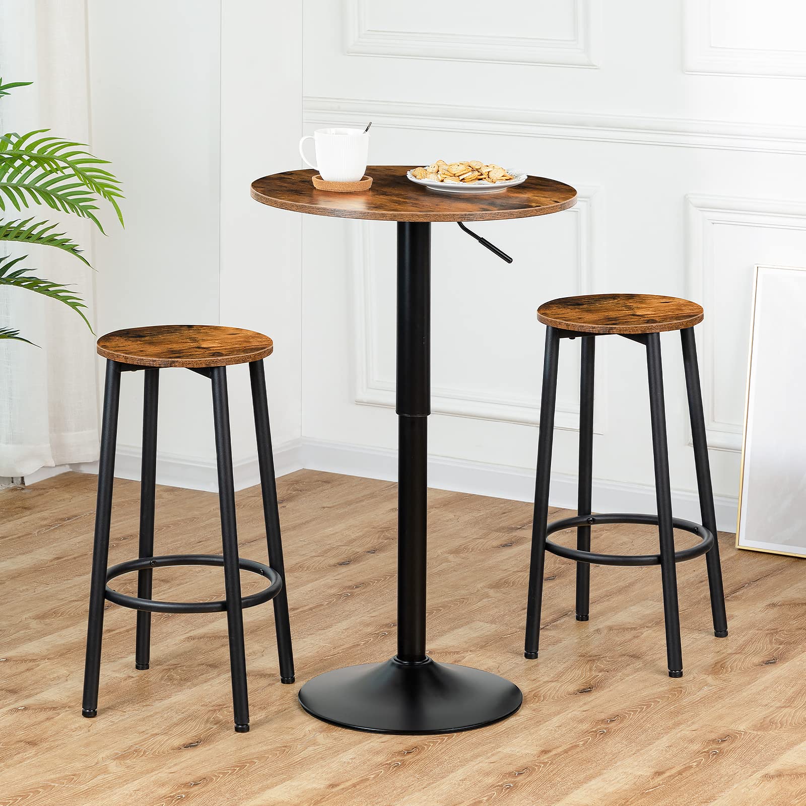 Rustic Brown Bar Stools Set of 2 with Footrest