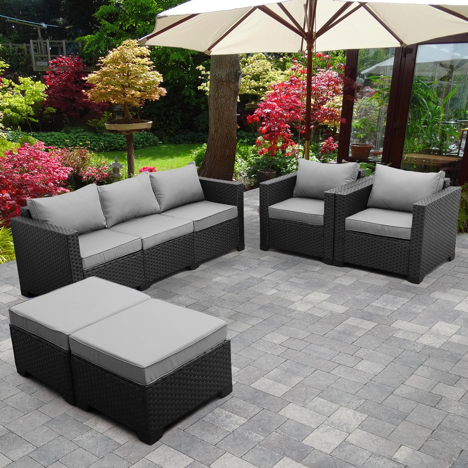 5-Piece Outdoor Wicker Patio Sectional Sofa Set