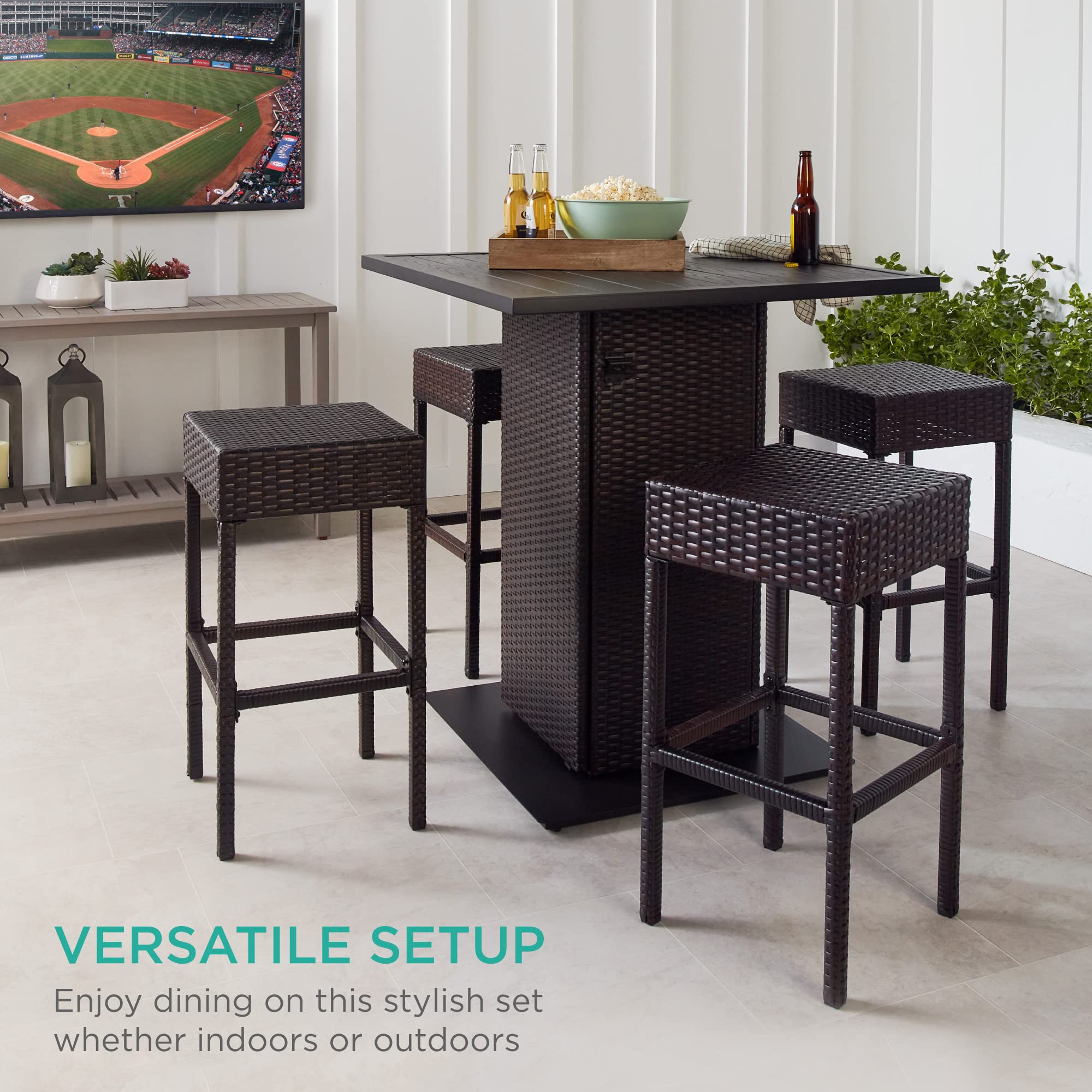 5-Piece Outdoor Wicker Bar Table Set with Storage
