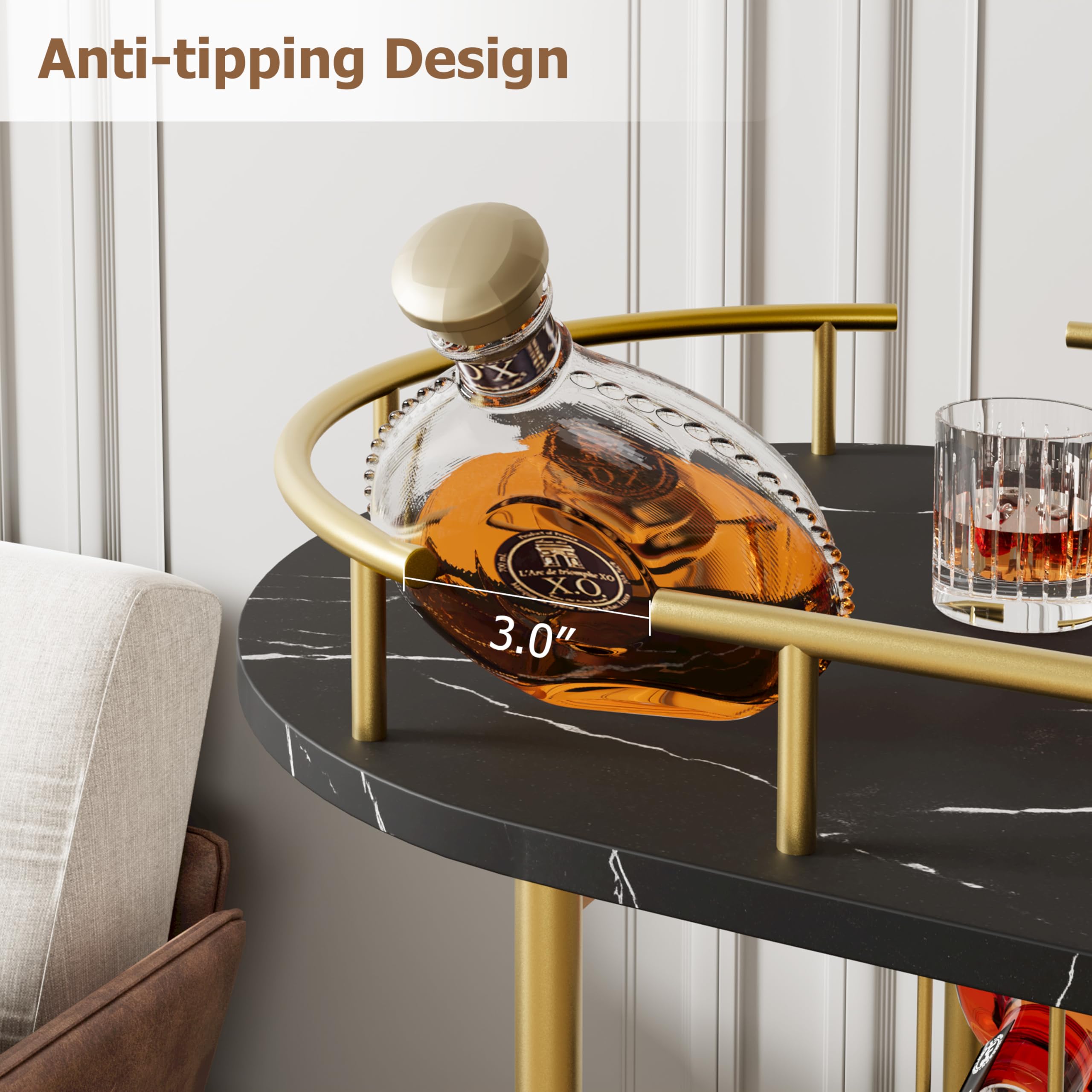 3-Tier Bar Cart with Wine Rack and Wheels