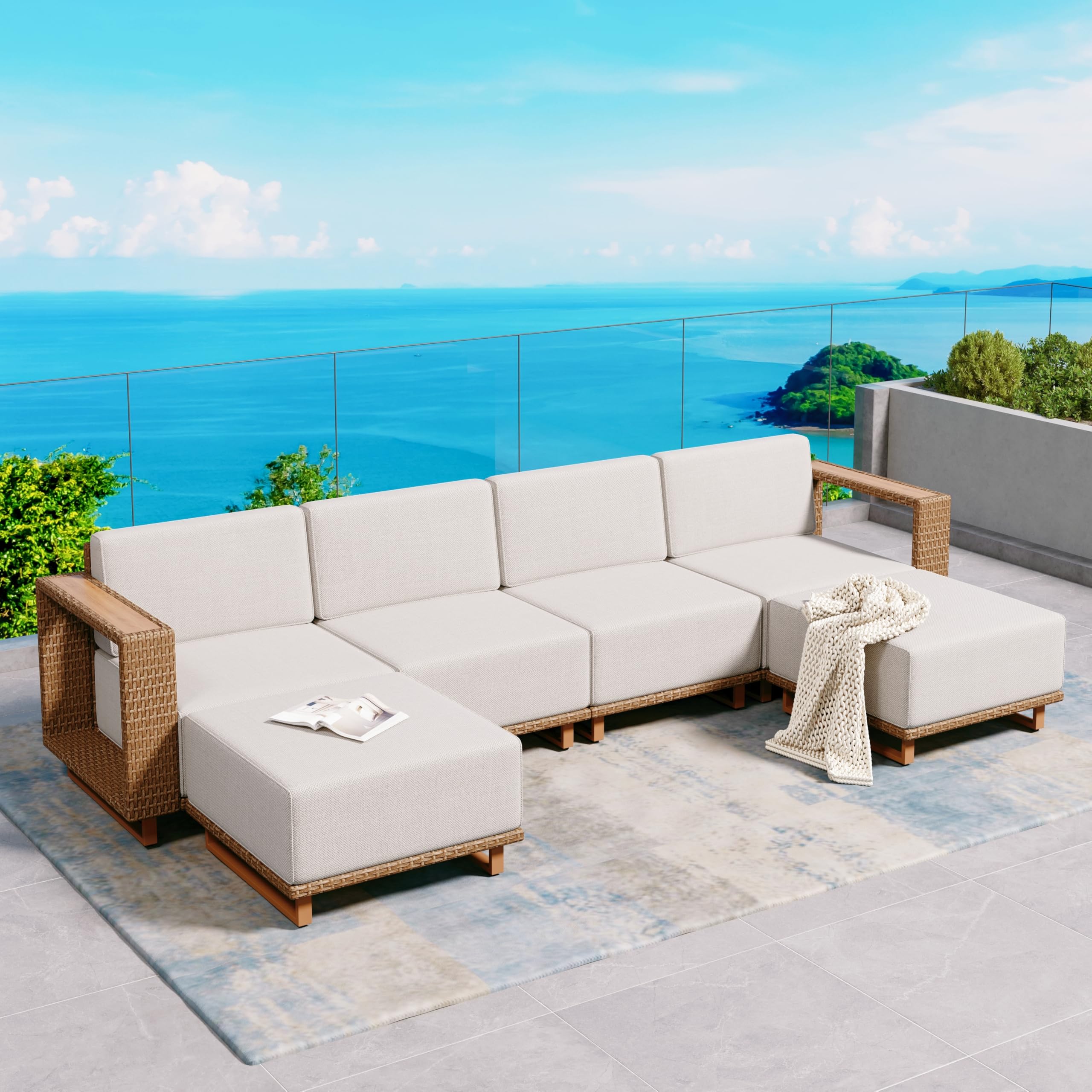 U-Shaped Rattan Wicker Sectional Sofa Set