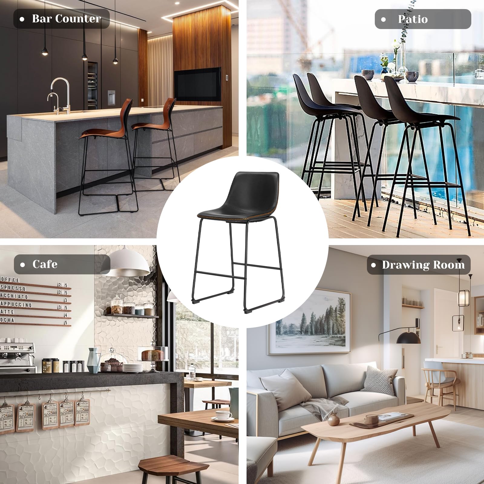 Counter Height Bar Stools Set of 2 - 30 Inch Faux Leather with Back