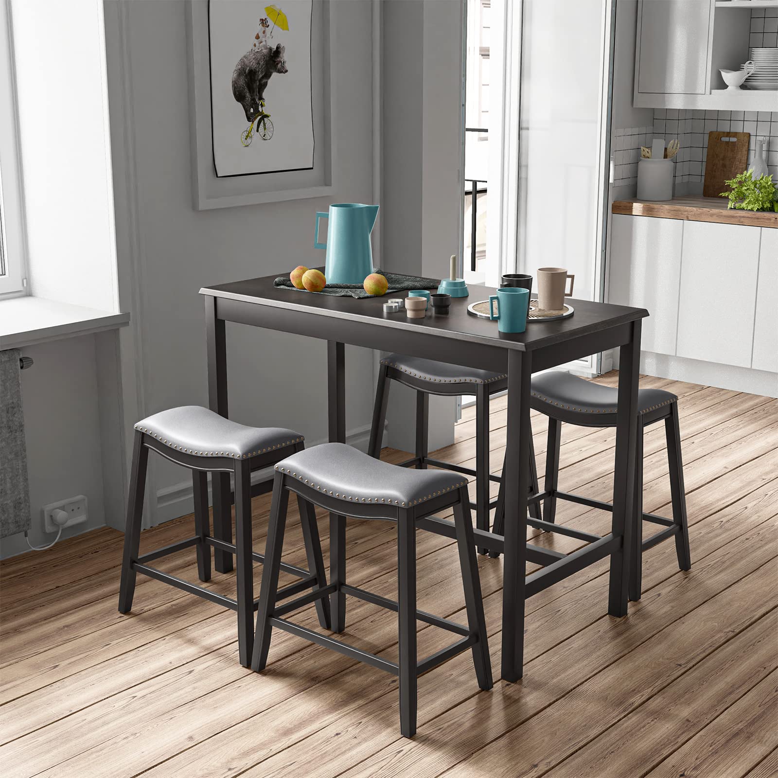 5-Piece Counter Height Dining Set with Saddle Stools