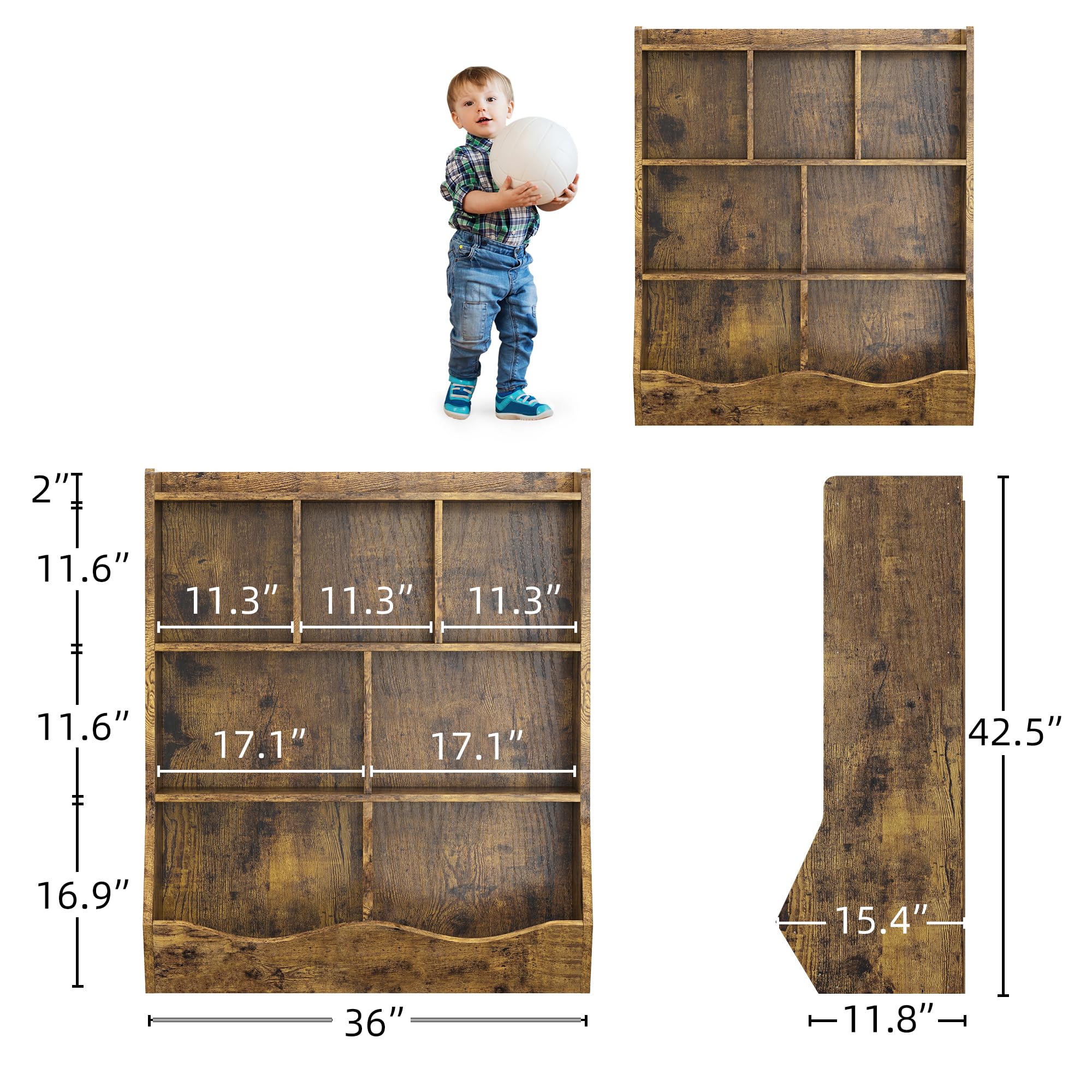Rustic Brown Toy Storage Cabinet with Tilting Bins