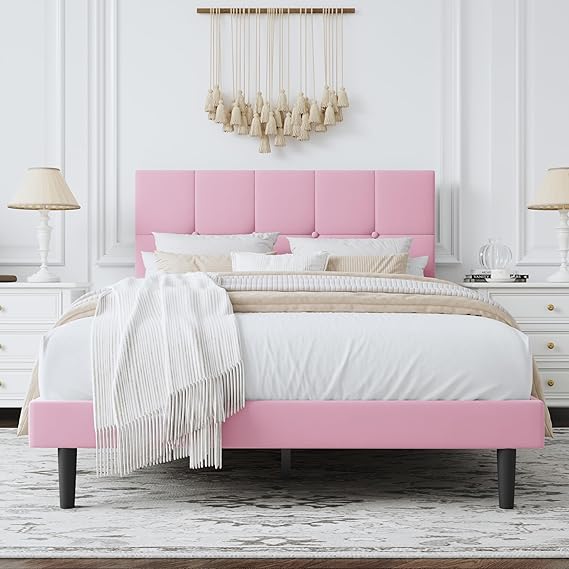 Full Size Upholstered Platform Bed Frame with Headboard